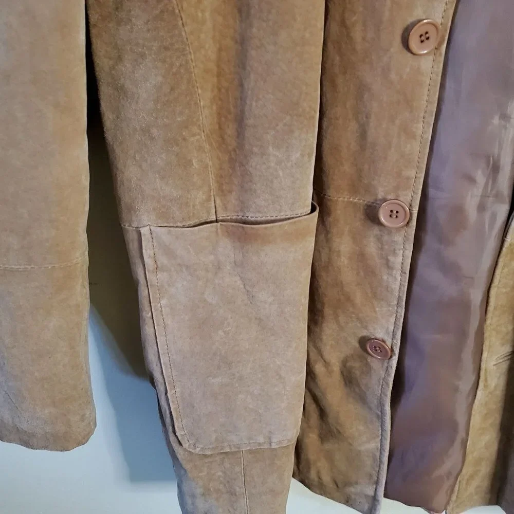 Caribou Creek Genuine Leather/Suede Chore Coat Button Front Pockets Size M